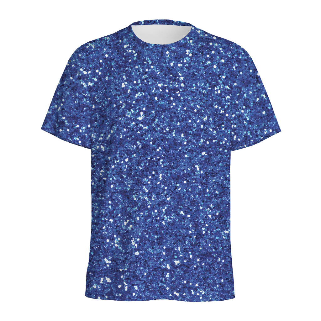 Blue (NOT Real) Glitter Print Men's Sports T-Shirt
