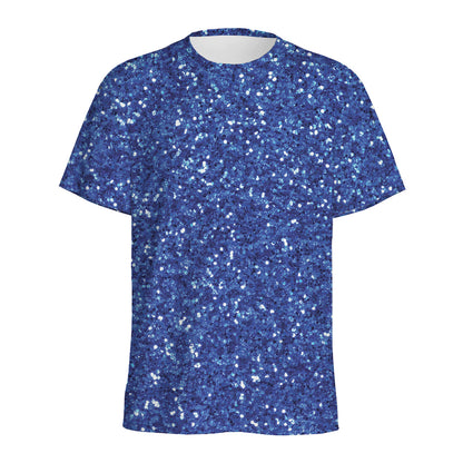 Blue (NOT Real) Glitter Print Men's Sports T-Shirt