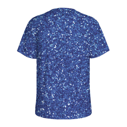 Blue (NOT Real) Glitter Print Men's Sports T-Shirt