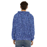 Blue (NOT Real) Glitter Print Men's Velvet Pullover Hoodie