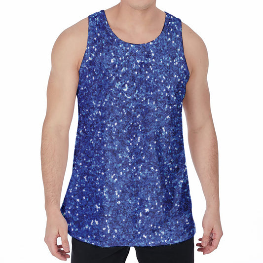 Blue (NOT Real) Glitter Print Men's Velvet Tank Top