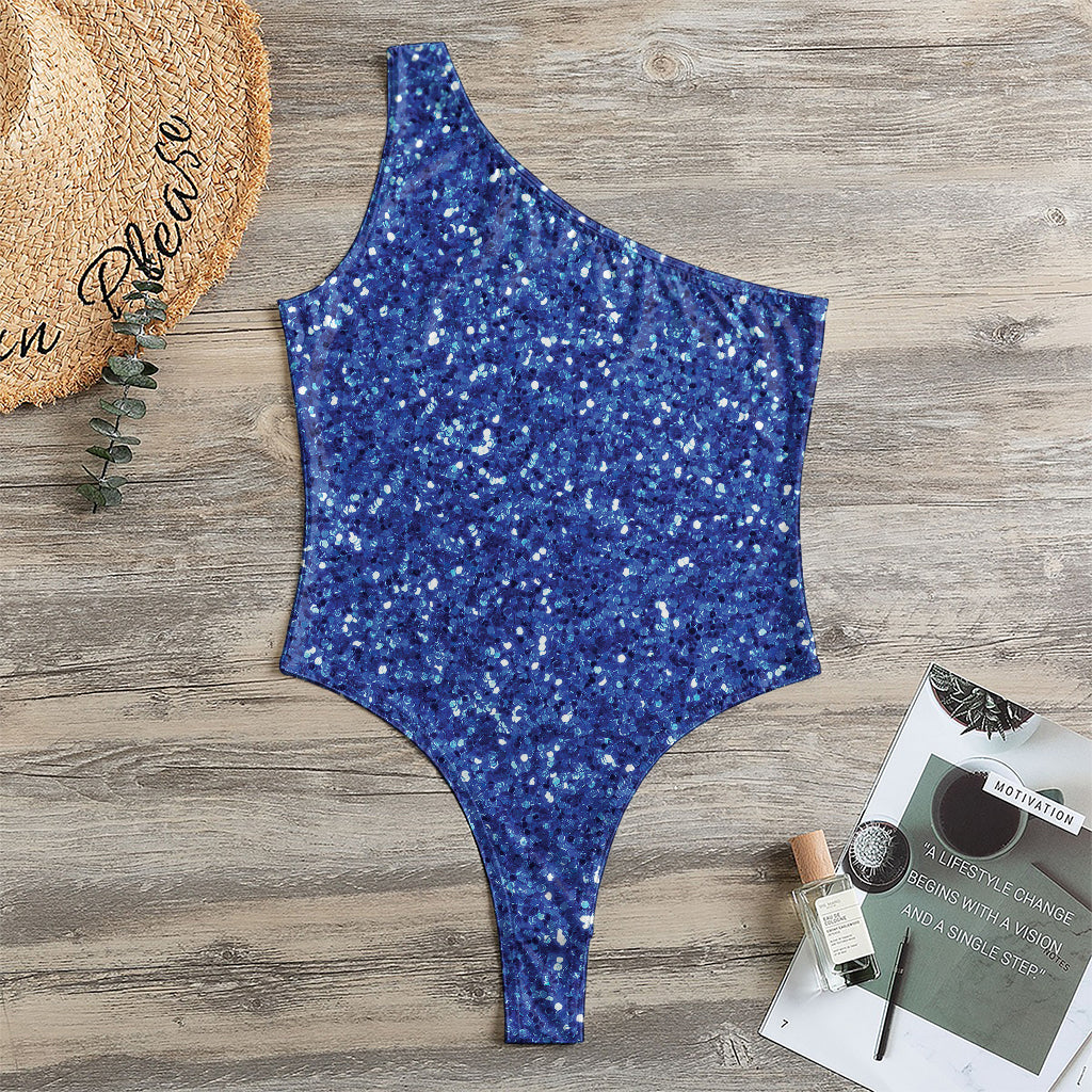 Blue (NOT Real) Glitter Print One Shoulder Bodysuit