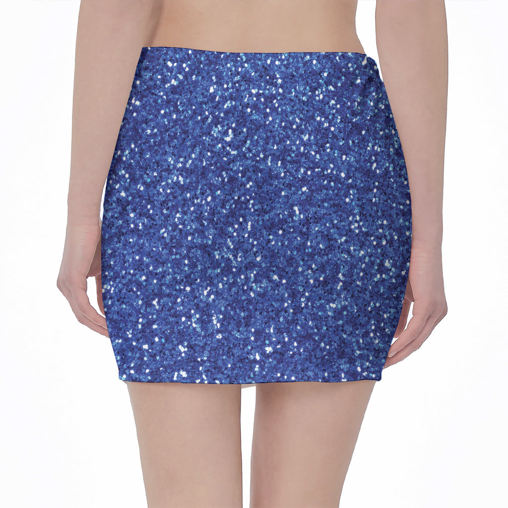 Blue (NOT Real) Glitter Print Pencil Mini Skirt
