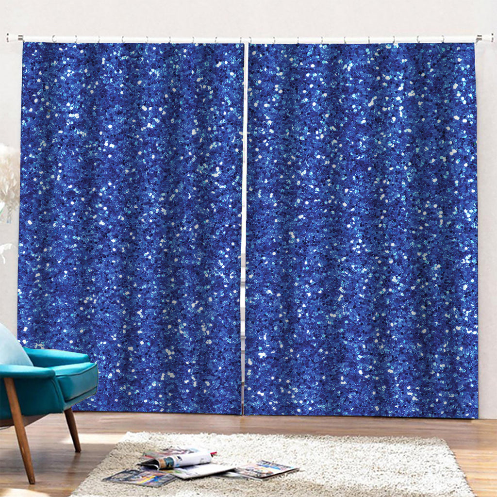 Blue (NOT Real) Glitter Print Pencil Pleat Curtains