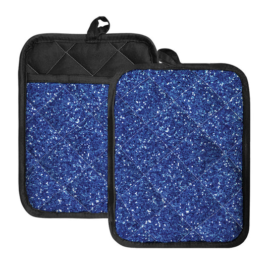 Blue (NOT Real) Glitter Print Pot Holders With Pocket