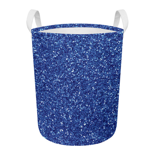 Blue (NOT Real) Glitter Print Round Laundry Basket