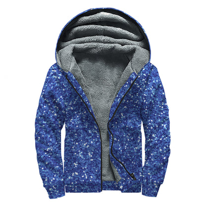 Blue (NOT Real) Glitter Print Sherpa Lined Zip Up Hoodie