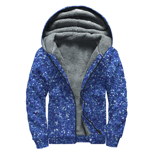 Blue (NOT Real) Glitter Print Sherpa Lined Zip Up Hoodie