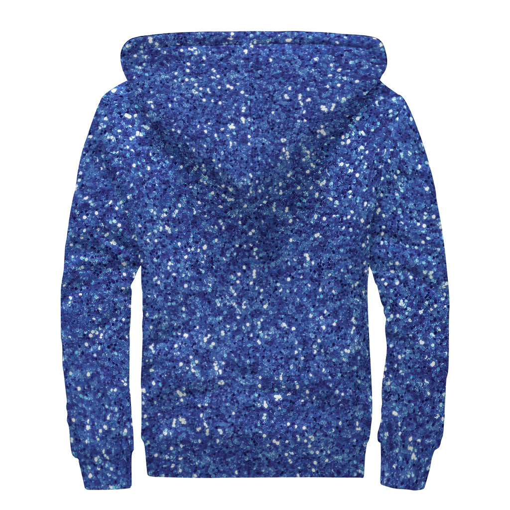 Blue (NOT Real) Glitter Print Sherpa Lined Zip Up Hoodie