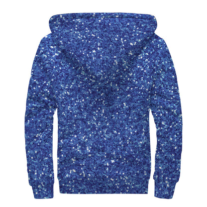 Blue (NOT Real) Glitter Print Sherpa Lined Zip Up Hoodie