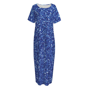 Blue (NOT Real) Glitter Print Short Sleeve Long Nightdress