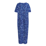 Blue (NOT Real) Glitter Print Short Sleeve Long Nightdress