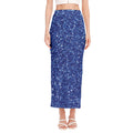 Blue (NOT Real) Glitter Print Side Slit Maxi Skirt
