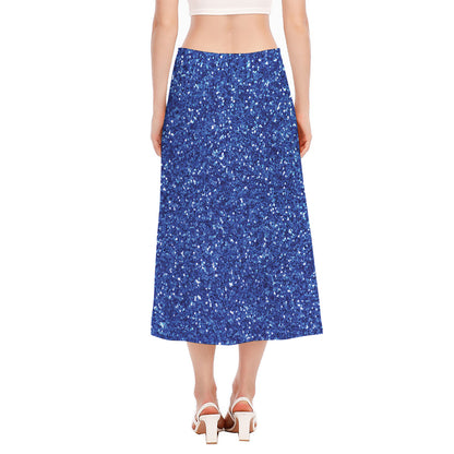 Blue (NOT Real) Glitter Print Side Slit Midi Skirt