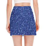 Blue (NOT Real) Glitter Print Side Slit Mini Skirt