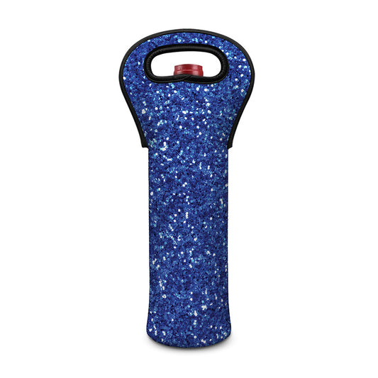 Blue (NOT Real) Glitter Print Single Neoprene Wine Tote