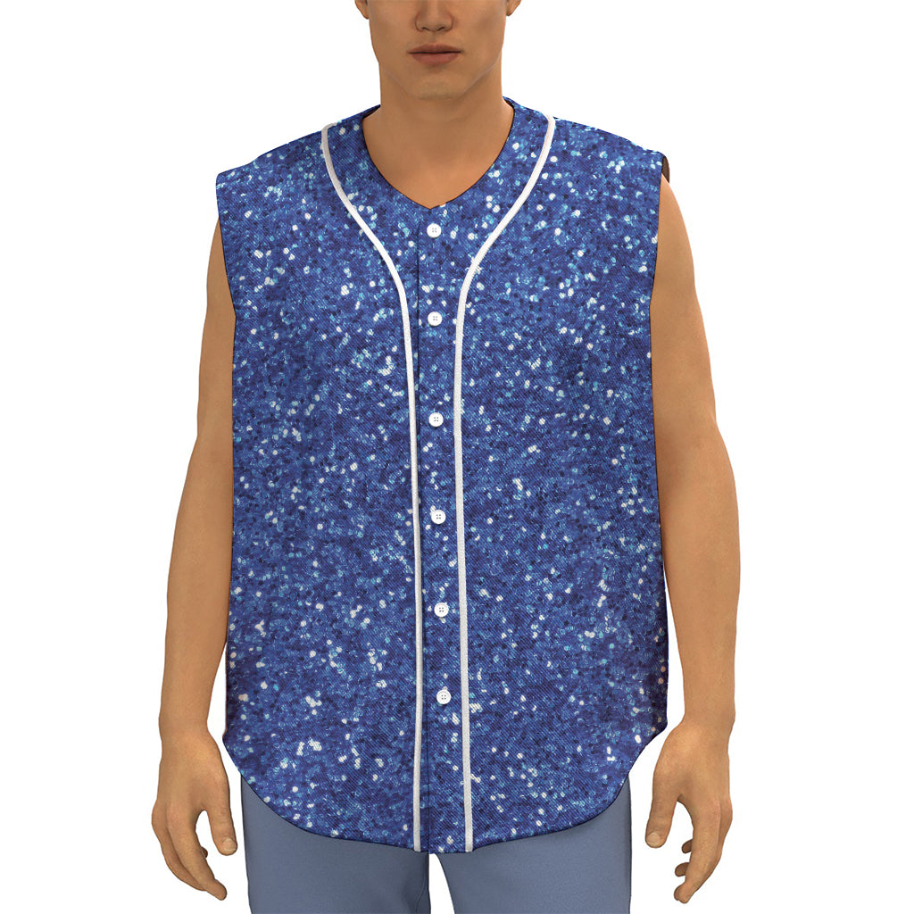 Blue (NOT Real) Glitter Print Sleeveless Baseball Jersey