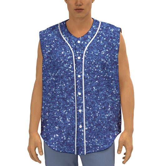Blue (NOT Real) Glitter Print Sleeveless Baseball Jersey