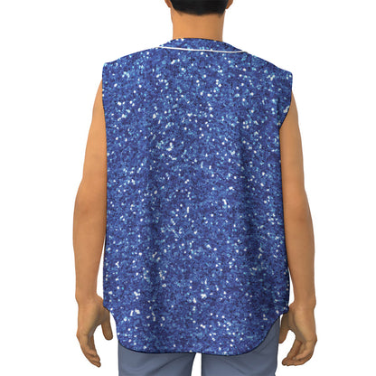 Blue (NOT Real) Glitter Print Sleeveless Baseball Jersey