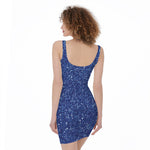 Blue (NOT Real) Glitter Print Sleeveless Bodycon Dress