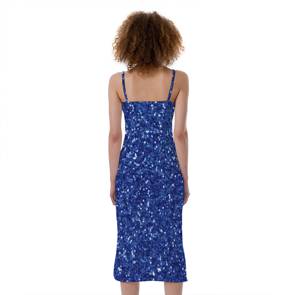 Blue (NOT Real) Glitter Print Slim Fit Midi Cami Dress