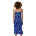 Blue (NOT Real) Glitter Print Slim Fit Midi Cami Dress