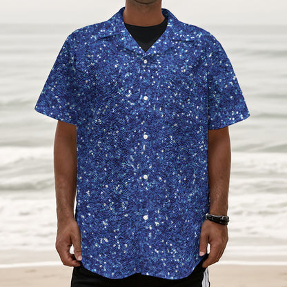Blue (NOT Real) Glitter Print Textured Short Sleeve Shirt