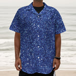 Blue (NOT Real) Glitter Print Textured Short Sleeve Shirt