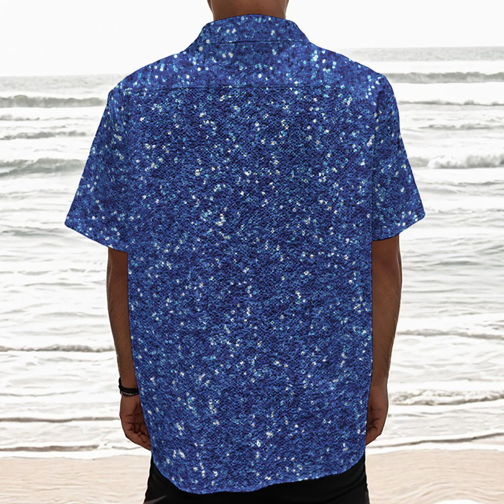 Blue (NOT Real) Glitter Print Textured Short Sleeve Shirt