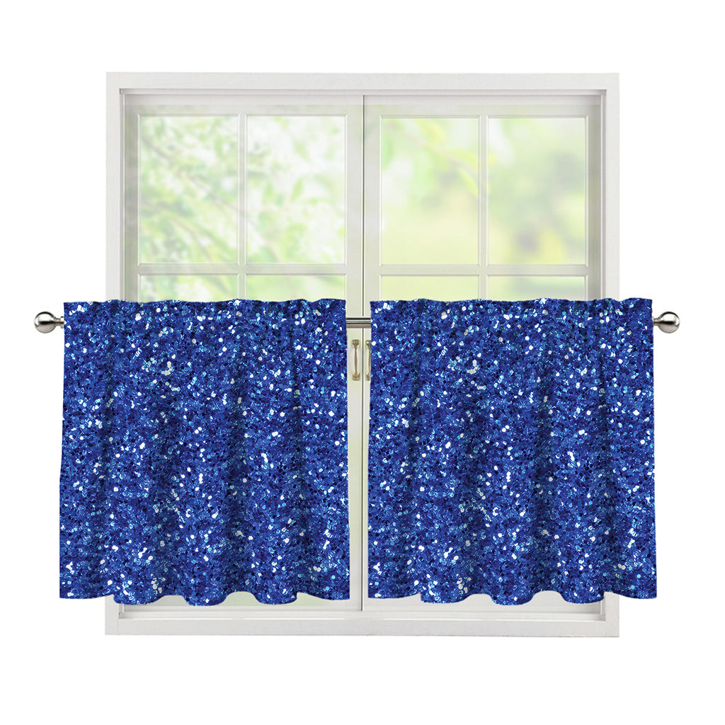 Blue (NOT Real) Glitter Print Tier Curtains