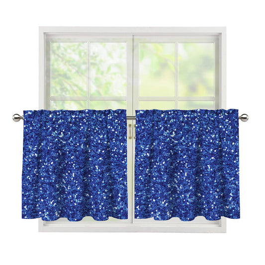 Blue (NOT Real) Glitter Print Tier Curtains