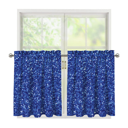Blue (NOT Real) Glitter Print Tier Curtains