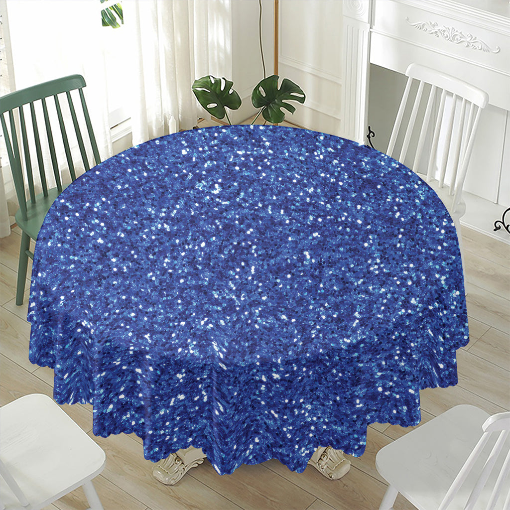 Blue (NOT Real) Glitter Print Waterproof Round Tablecloth