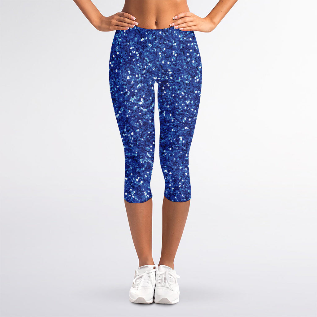 Blue (NOT Real) Glitter Print Women's Capri Leggings
