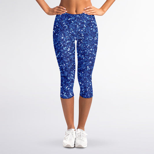 Blue (NOT Real) Glitter Print Women's Capri Leggings