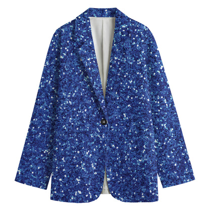 Blue (NOT Real) Glitter Print Women's Cotton Blazer