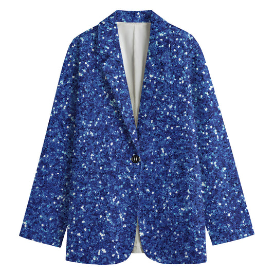 Blue (NOT Real) Glitter Print Women's Cotton Blazer