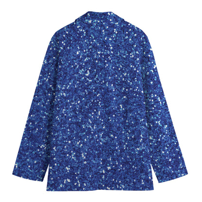 Blue (NOT Real) Glitter Print Women's Cotton Blazer