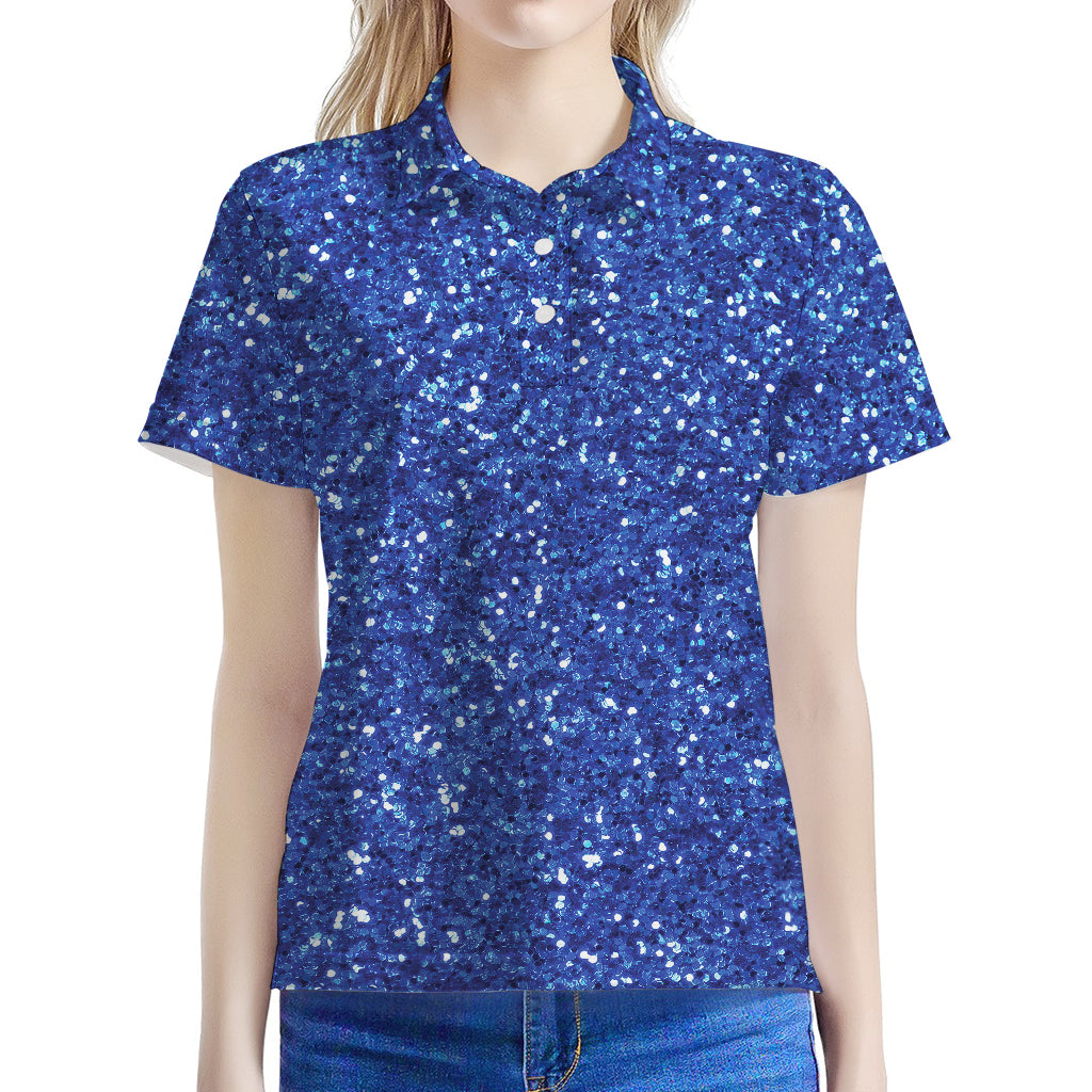 Blue (NOT Real) Glitter Print Women's Polo Shirt