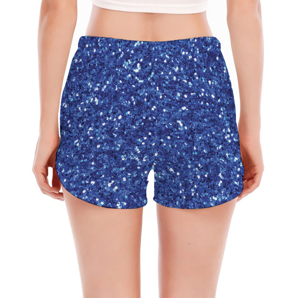Blue (NOT Real) Glitter Print Women's Split Running Shorts
