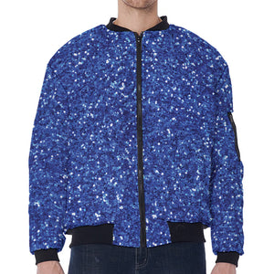 Blue (NOT Real) Glitter Print Zip Sleeve Bomber Jacket