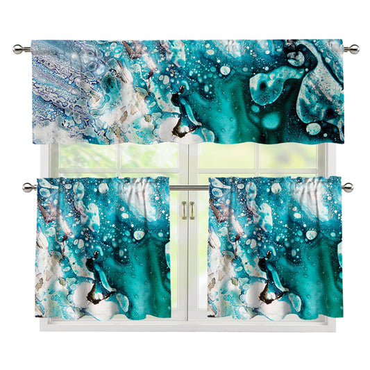 Blue Ocean Acid Melt Print 3 Piece Kitchen Curtains