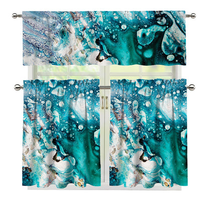 Blue Ocean Acid Melt Print 3 Piece Kitchen Curtains