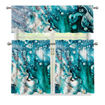 Blue Ocean Acid Melt Print 3 Piece Kitchen Curtains