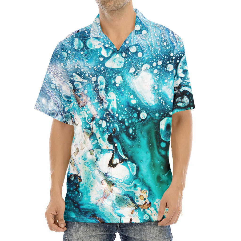 Blue Ocean Acid Melt Print Aloha Shirt