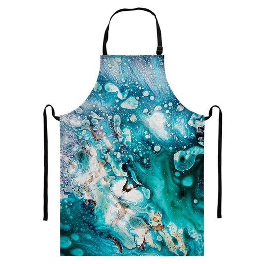 Blue Ocean Acid Melt Print Bib Apron With Pocket