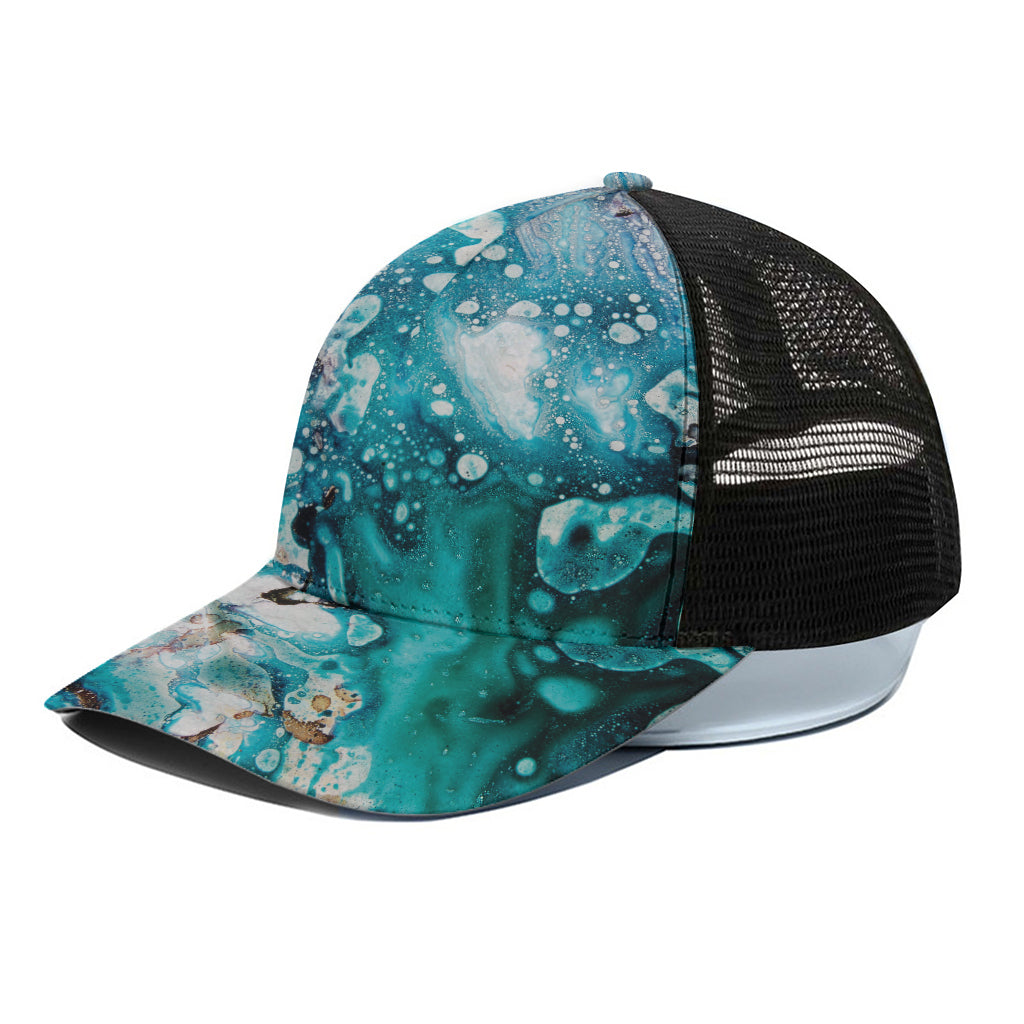 Blue Ocean Acid Melt Print Black Mesh Trucker Cap