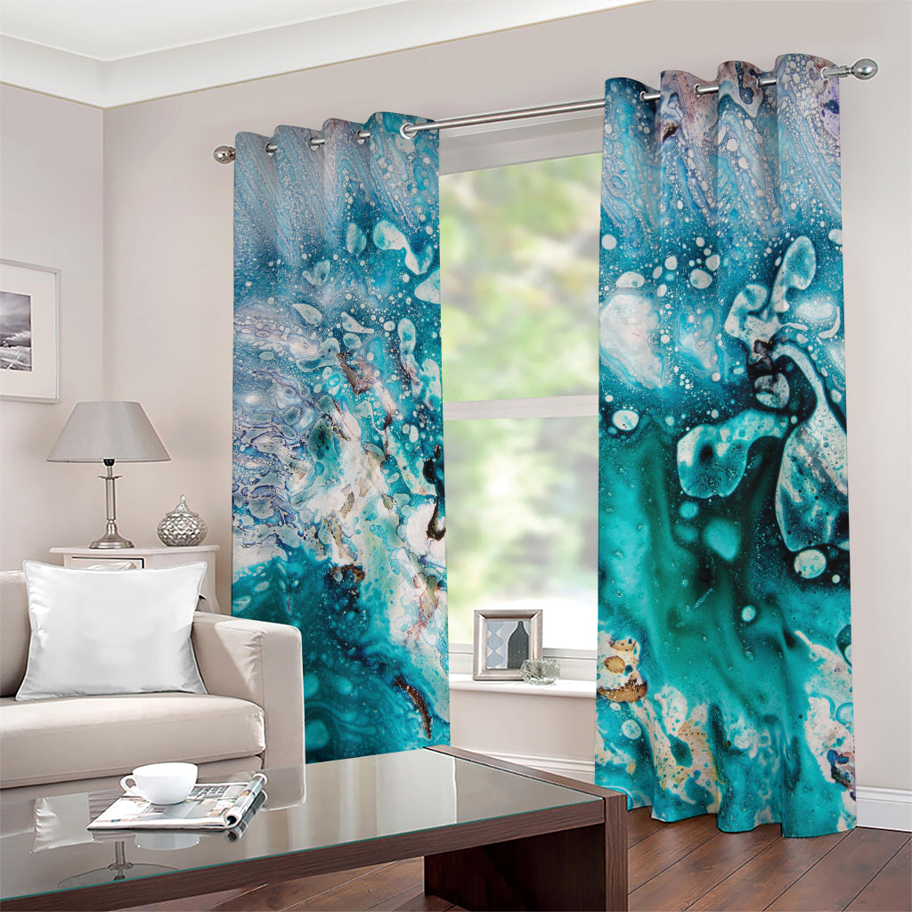 Blue Ocean Acid Melt Print Blackout Grommet Curtains