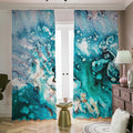 Blue Ocean Acid Melt Print Dimout Pencil Pleat Curtains