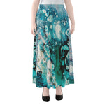 Blue Ocean Acid Melt Print Chiffon Maxi Skirt